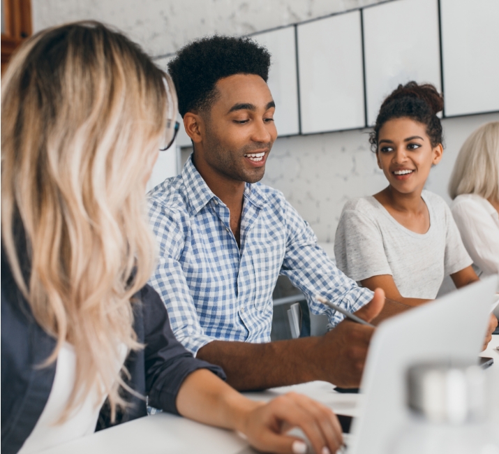 Team collaborating in a meeting